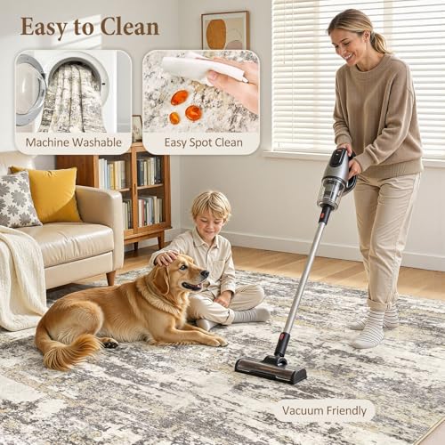 Area Rugs for Living Room: 5x7 Abstract Washable Rug Modern Neutral Large Soft Stain Resistant Non-Slip Backing Machine Table for Bedroom Dining Room Indoor Home Office Carpet - Gold Brown