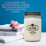 Nika's Home Fresh Linen 12oz Mason Jar Soy Candles - 2 Pack - Hand Poured Handmade, Long Burning 50-60 Hours Highly Scented All Natural, Clean Burning Large Candle Gift Home Décor