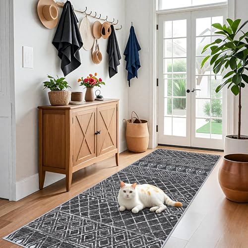 4x8 Modern Hallway Runner Rug:Moroccan Machine Washable Carpet Black