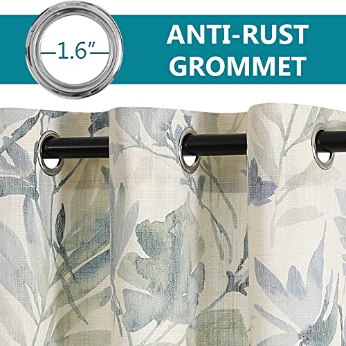 MYSKY HOME Sage Green Curtains 84 Inch Length Light Filtering Privacy Protect Drapes for Living Room Bedroom Flower Printing Window Treatment Grommet 2 Panels,Sage and Natural
