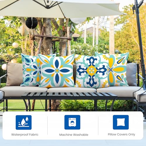 Outdoor Pillow Covers - 4 Pack Outdoor Pillow Covers 18x18 Waterproof PillowCovers for Patio Furniture Decorative Pillowcases