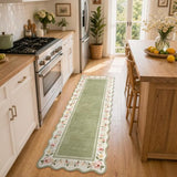 Lahome Green Hallway Runner Rug 2x8, Scalloped Floral Runner