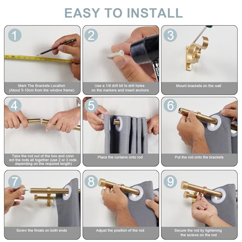 Double Blackout Curtain Rods 36 to 72 Inches (3-6 Feet),1-Inches Front and 5/8 Inches Back Adjustable End Cap Double Window Drapery Rod for Drapes and Curtains,Warm Gold