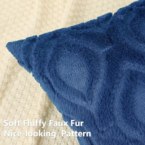 decorUhome Faux Fur Plush Soft Dark Blue Throw Pillow Covers 26x26 Set of 2