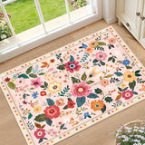 RELEANY Floral Washable 2x3 Area Rugs Doormat Pink