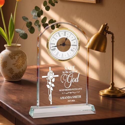 Personalized Memorial Crystal Cross Clock, Sympathy Clocks, in Memory for Loss of Loved Mom/Grandma, Memorial Gifts Clock