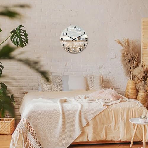 XFM Farmhouse Wall Clock Battery Operated 10 Inch Silent Non-Ticking Wooden Wall Clocks Country Flower Field Clock for Kitchen Living Room Bedroom Decor