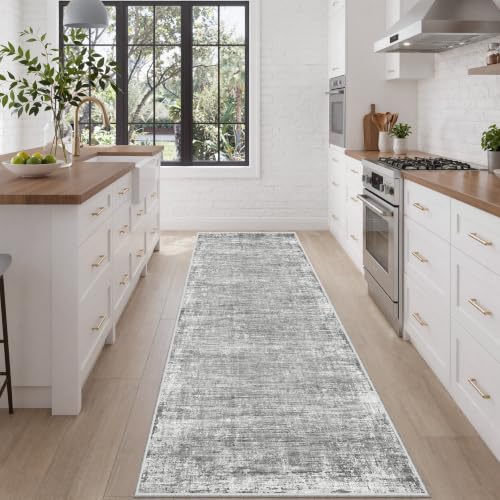 2.5 x 8 Kitchen Runner Rug for Hallways, Grey Washable Runner Rugs