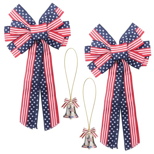4th of July 250th Anniversary Ribbon Bow Set,Red White Blue Patriotic Decorations for Front Door Wreath Indoor Home Decor