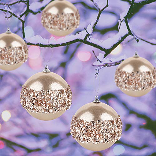 4pc Champagne Gold Christmas Ball Ornaments, 4pc Set Red Shatterproof Christmas Decorations Tree Balls for Xmas Trees Wedding Party Holiday Decorations