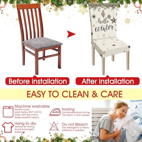Ganeen 6 Pcs Christmas Chair Covers Merry Christmas Chair Back Cover Stretch Xmas Seat Protector Washable Xmas Dining Seat Protector Slipcover for Dining Room Kitchen Holiday Party (Pine Cone Style)