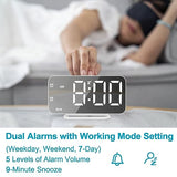 Slim LED Digital Alarm Clock, Mirror Surface for Makeup, with Diming, Large Display, Easy Setting, USB Charger Ports, Modern Bedroom, Desk, Office Living Room Decor, Christmas Birthday for Women Girl