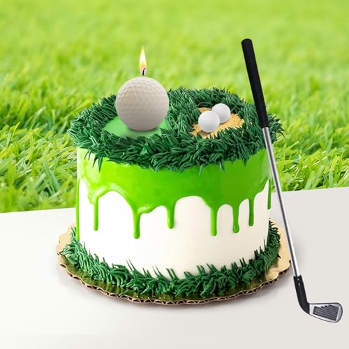 Golf Ball Birthday Candles, Golf Cake Topper & Mini Golf Club for Golf Birthday Party Decorations (White, Iron)