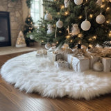 48 Inch White Faux Fur Christmas Tree Skirt, Luxury Plush Tree Base Cover for Holiday Party and Home Christmas Decor