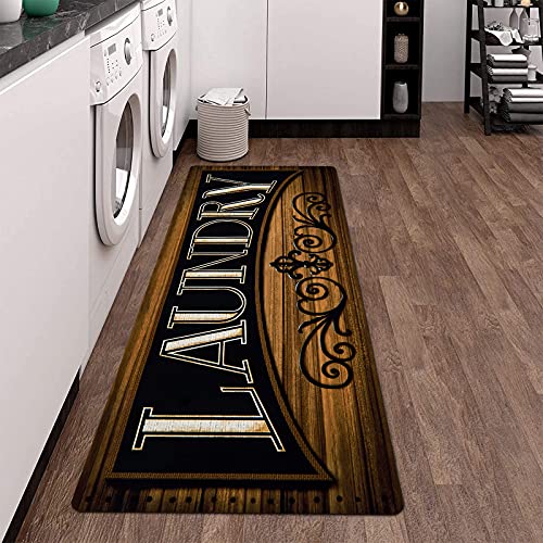 Pauwer Laundry Room Rug Runner 20"x60" Waterproof Rubber Laundry Mat Non Slip Kitchen Mats for Floor Washable Floor Mat Runner Rug for Farmhouse Mudroom Washroom Bathroom Decor
