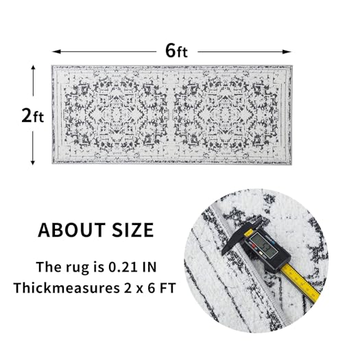 Vintage Runner Rug Non Slip for Hallway Bathroom Kitchen 2x6 ft, Ultra Soft Boho Carpet Runner with Low Pile Design Machine Washable Runner Rugs for Entryway Laundry Living Room (Black, 2'x6')