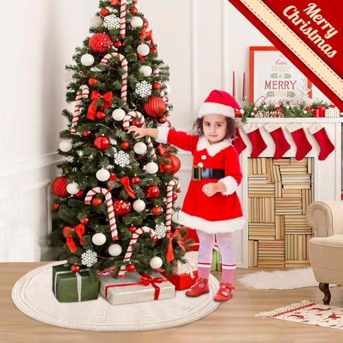 EIMMBD Christmas Tree Skirt, 48 inches Cable Knit Knitted Thick Rustic Christmas Tree Decoration for Xmas Indoor Home Holiday (Cream)