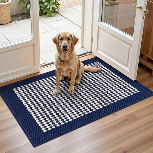 Indoor Door Mat 2x3ft, Absorbent Muddy Mats for Dogs, Low-Profile Entrance Welcome Mat with Non-Slip Rubber Backing, Washable Runner Carpet for Hallway,Entryway,Kitchen(Navy)
