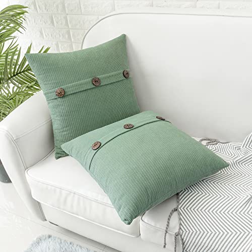 HWY 50 Sage Green Chenille Throw Pillow Covers 22x22 Inch Buttons Pack of 2