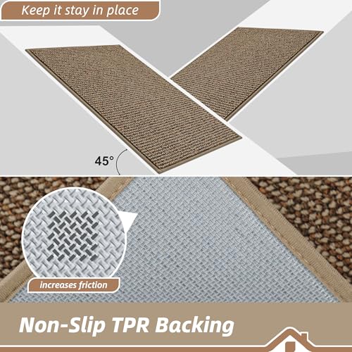 BEQHAUSE Kitchen Rugs and Mats 2PCS Non-Slip, 20"x32"+20"x48", Taupe