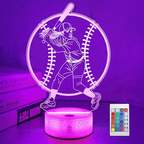 OkiyiD Softball Gifts for Girls, Light Up Softball Night Light 3D Illusion Lamp with 16 Colors Remote Control, Softball Accessories Stuff for Girls Women Best Friends Sister Birthday Xmas Gifts