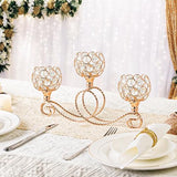 Gold 2 Pcs-3Arm Metal Crystal Tea Light Candle Holder, Elegant Wedding Table Centerpiece Candle Holder, Christmas Wishing Crystal Bowl Candle Holder Suitable for Wedding Party Living Room Decoration