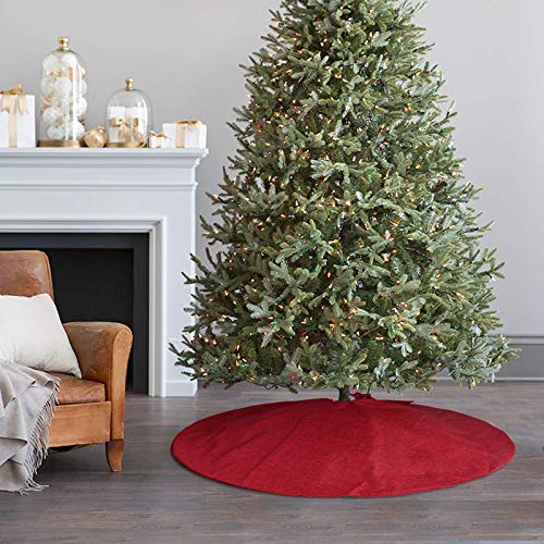 Christmas Tree Skirt Red: 48 inches Burgundy Burlap Double-Layer Plain Xmas Tree Skirt, Rustic Farmhouse Xmas Tree Decorations Indoor for Kids Home School Office Holiday Party Decor