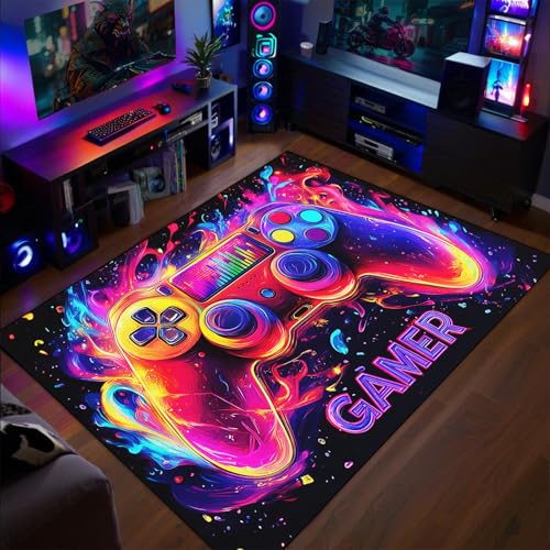 Gamer Rug for Boys Room - Gaming Rug, 3'X5' Colorful Gaming Carpet for Teens Boys Playroom, Cool Video Game Carpet for Bedroom Living Room Playroom Gameroom Decor Floor Mats