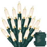 MASHANG Christmas Lights - Battery Operated String Lights 50 LED Xms Mini Lights 8 Modes Green Wire Mini Light Set with Timer for Xmas Tree Wreath Party Indoor Outdoor Decor, Waterproof, Warm White