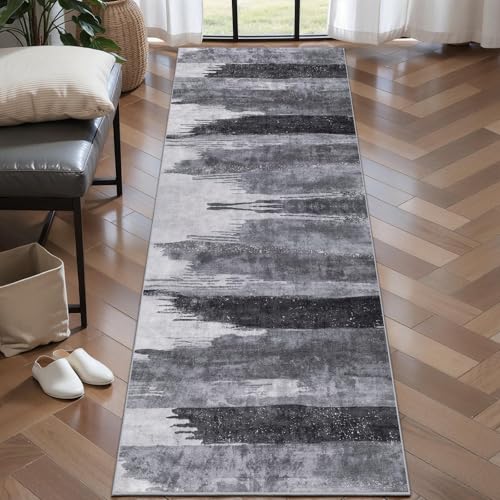 2x6 Runner Rugs for Hallway Kitchen, Modern Abstract Washable Gray