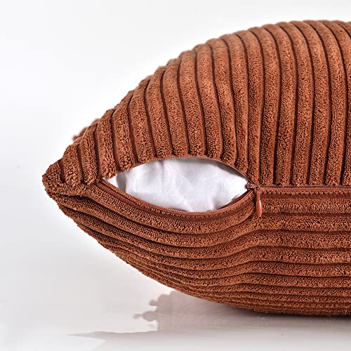 Fancy Homi Rust Lumbar Decorative Throw Pillow Covers 12x20 Inch for Couch Bed Sofa, Rustic Farmhouse Boho Home Decor, Soft Striped Corduroy Rectangle Accent Terracotta Cushion Case 30x50 cm