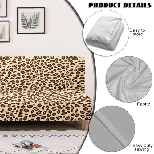 Futon Cover with Elastic Bottom Armless Sofa Covers Non Slip Washable Couch Slipcover Scratch-Resistant Futon Sofa Slipcover for Dogs Cats, Leopard Print Beige