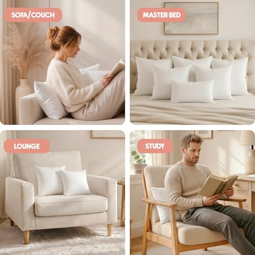 Utopia Bedding 18x18 Pillow Inserts, Set of 2, White – Indoor Decorative Throw Pillows for Bed, Sofa & Couch – Soft, Supportive & Fluffy Cushion Inserts