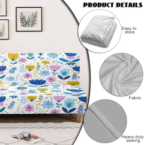 Xoenoiee Futon Sofa Bed Cover Stretch Armless Futon Slipcover Washable Elastic Sofa Couch Covers Home Furniture Protector, Boho Abstract Floral Daisy