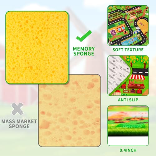 Kids Rug for Car Toy Farm Track View, Farm Life Road Traffic for Playroom Kids, Educational Play Mat for Toddlers Nursery Classroom (3-ABC Farm, S-59×39.4")