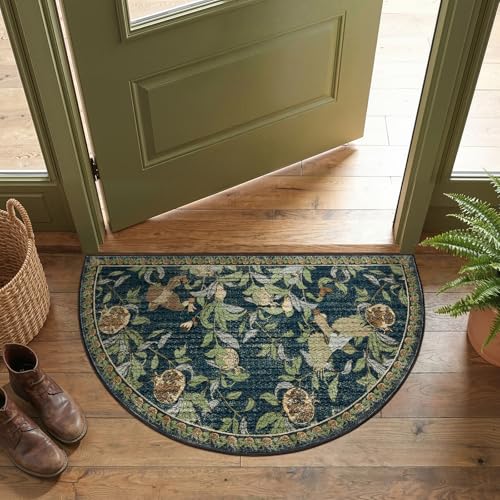 jinchan 2x3 Half Circle Floral Vintage Washable Entryway Rug, Blue/Green