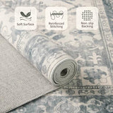 Rugxara 2x6 Washable Runner Rug, Non Slip Boho Runner Rugs for Hallway, Kitchen, Entrance, Bathroom, Laundry Room, Soft Ultra-Thin Entryway Carpet, Throw Low Pile Retro Imitation Carpet, Blue Grey