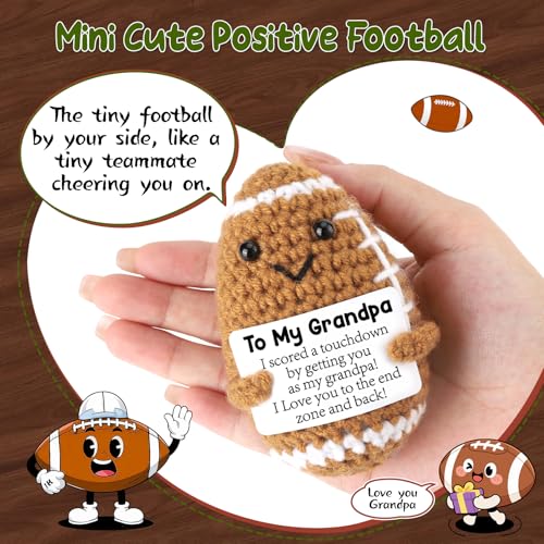 Mini Grandpa Fathers Day Birthday Gifts from Grandkids, Handmade Crochet Football Grandpa Gifts from Granddaughter Grandson Cute Decor, Great Grandfather Grandparents Present for Father's Day