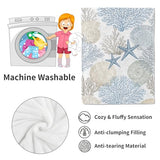 Nautical Beach Flannel Throw Blanket 50x60 Inch, Blue Beige Coral Seashell Starfish Ocean Decor, Soft Sea Fleece Blankets for Sofa Couch Bedroom, Coastal Home Decorative Gifts for Marine Lovers