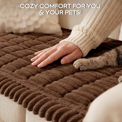decorUhome Couch Cover for Dogs, Non-Slip Fuzzy Pet Sofa Cover for Seat, Backrest & Armrest, Soft Washable Pet-Friendly Sofa Protector, Brown, 27.6" x 27.6"
