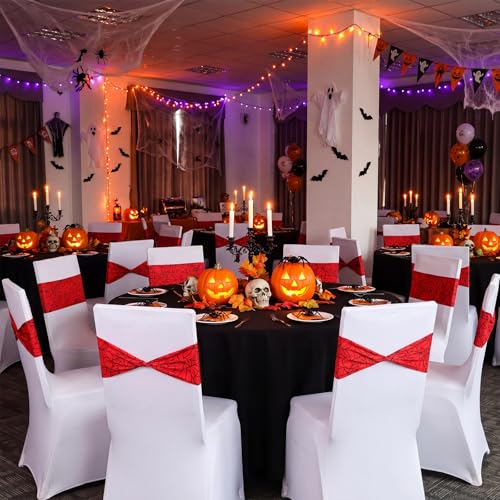 Newwiee 24 Pcs Spiderweb Spandex Chair Sashes Bows 6 x 14 Inch Stretch Chair Cover Bands for Halloween Party Events Ceremony Birthday