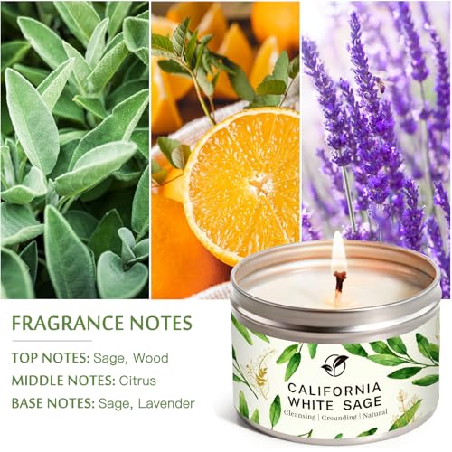 Sage Candles for Cleansing, Pure White Sage Candle 6 OZ- 35 Hour Burn Time, Aromatherapy Candle for Cleansing House Negative Energy Smudge Kit, Spiritual Meditation Housewarming Gifts