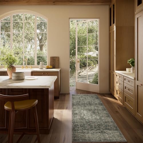 Washable Kitchen Rug Runners for Hallways: 2'x6' Entryway Rug with Non Slip Backing Low Pile Soft Indoor Floor Carpet Runner for Hallways Kitchen Laundry Room Bathroom Bedroom