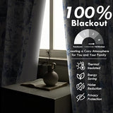 DriftAway 100% Blackout Toile Linen Curtains for Bedroom Double Layer Farmhouse French Country Vintage Printed Pattern Thermal Sound Lined Back Tab Living Room Drapes 84 inch Length 2 Panels Navy