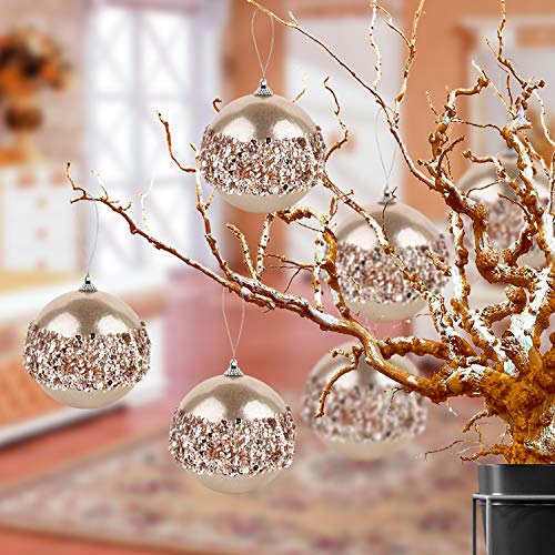 4pc Champagne Gold Christmas Ball Ornaments, 4pc Set Red Shatterproof Christmas Decorations Tree Balls for Xmas Trees Wedding Party Holiday Decorations