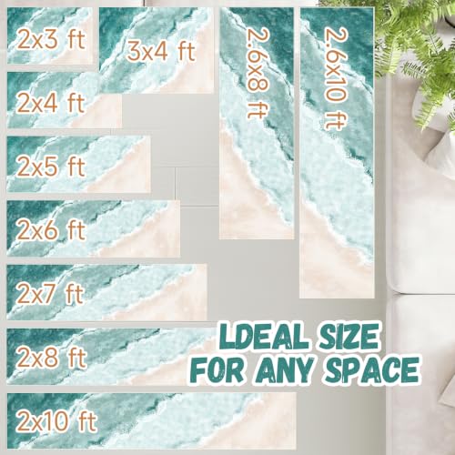 Beach Pattern 2x5ft Runner Rug Non Slip Washable Kitchen Runner Rug with Rubber Backing，Low-Pile Soft Washable Runner Rugs for Hallway Entryway Kitchen Bedroom Bathroom