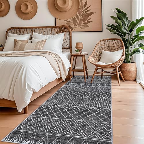 4x8 Modern Hallway Runner Rug:Moroccan Machine Washable Carpet Black