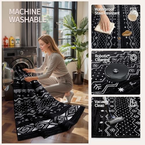 SERISSA 2x3 Rugs for Entryway, Washable Non-Slip Black and White Small Area Rug, Soft Low-Pile Boho Geometric Indoor Entry Rug Door Mat Indoor Entrance Front Door Carpet for Bathroom Kitchen Bedroom