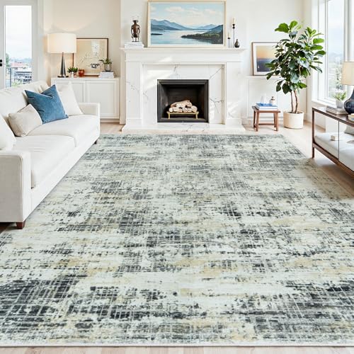 10x14 Washable Area Rug for Living Room Bedroom: Non-Slip Modern Black Gray