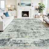 10x14 Washable Area Rug for Living Room Bedroom: Non-Slip Modern Black Gray